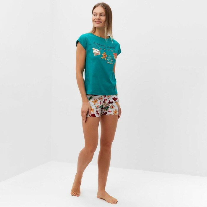 Комплект Натали, футболка, шорты, короткий рукав, пояс на резинке, размер 48, зеленый - фотография № 8