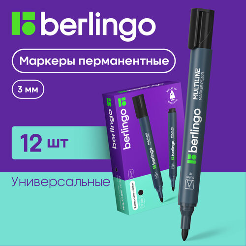 маркер перманентный черный multiline pe300 пулевидный 3мм berlingo Маркер перманентный Berlingo Multiline PE300 черный, пулевидный, 3мм