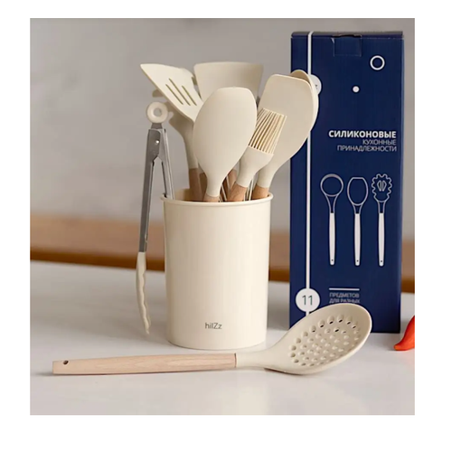 Набор кухонных принадлежностей из силикона и дерева 11 предметов 1200₽