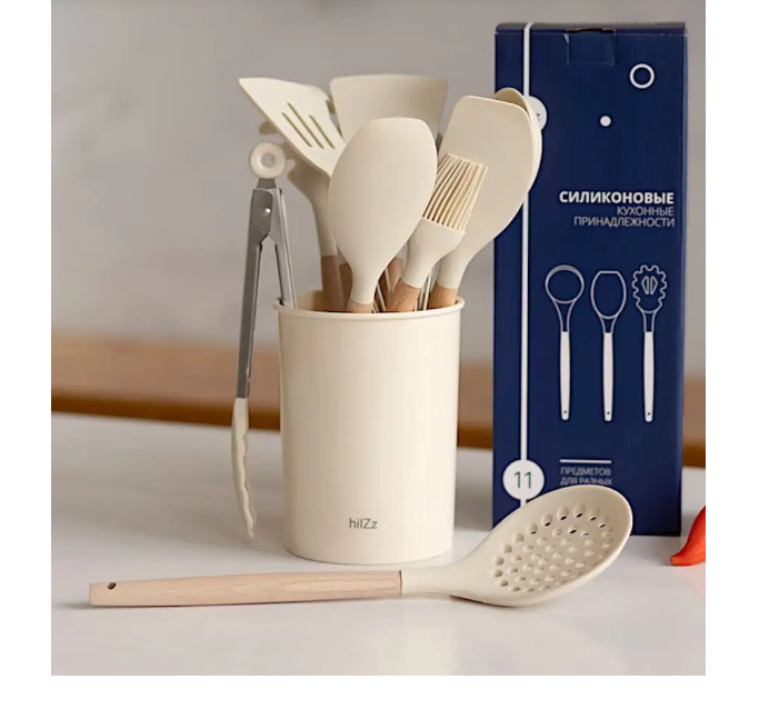 фото Набор кухонных принадлежностей из силикона и дерева 11 предметов