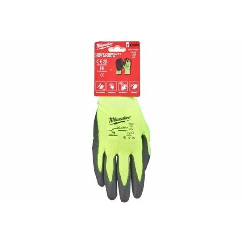 фото Перчатки milwaukee hi-vis cut level сигнальные с уровнем сопротивления порезам 1/a, размер s/7, 4932479916