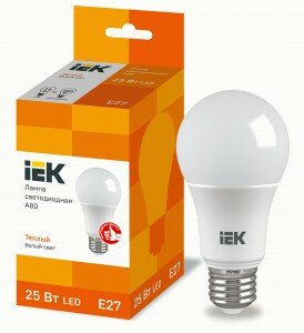Лампа светодиодная IEK A80 E27 25W 2500lm тёплый белый свет 3000К , 004989