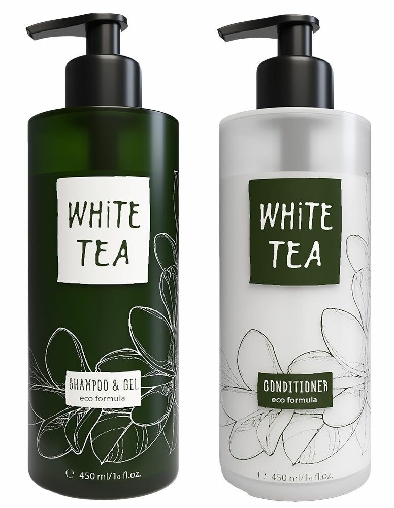 Шампунь-гель для душа + кондиционер White Tea Nature, универсальный, 450 мл