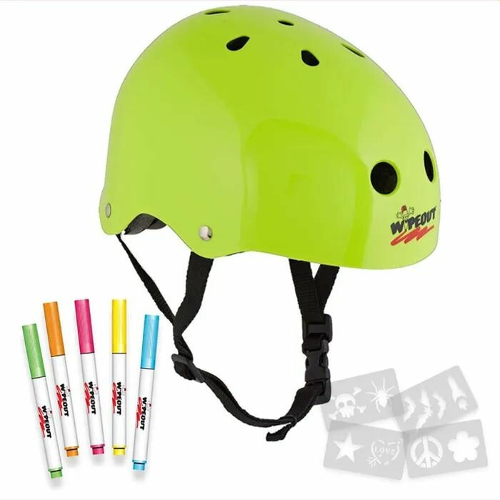 Шлем защитный спортивный WIPEOUT Neon Zest с фломастерами и трафаретами размер M 5+ обхват головы 49-52 см