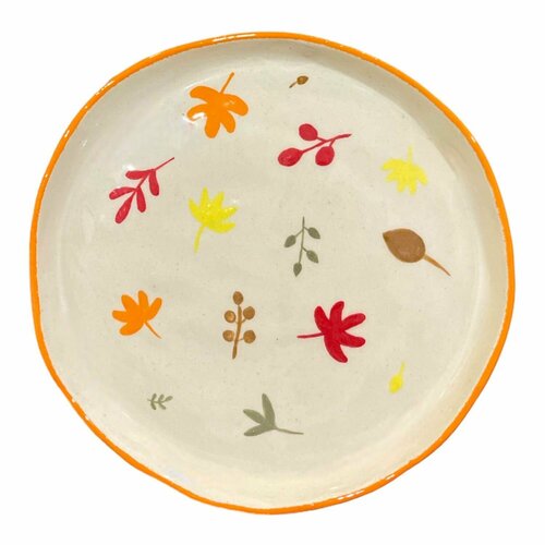 Тарелка ручной работы с росписью Осенние листья, керамика, 19 см