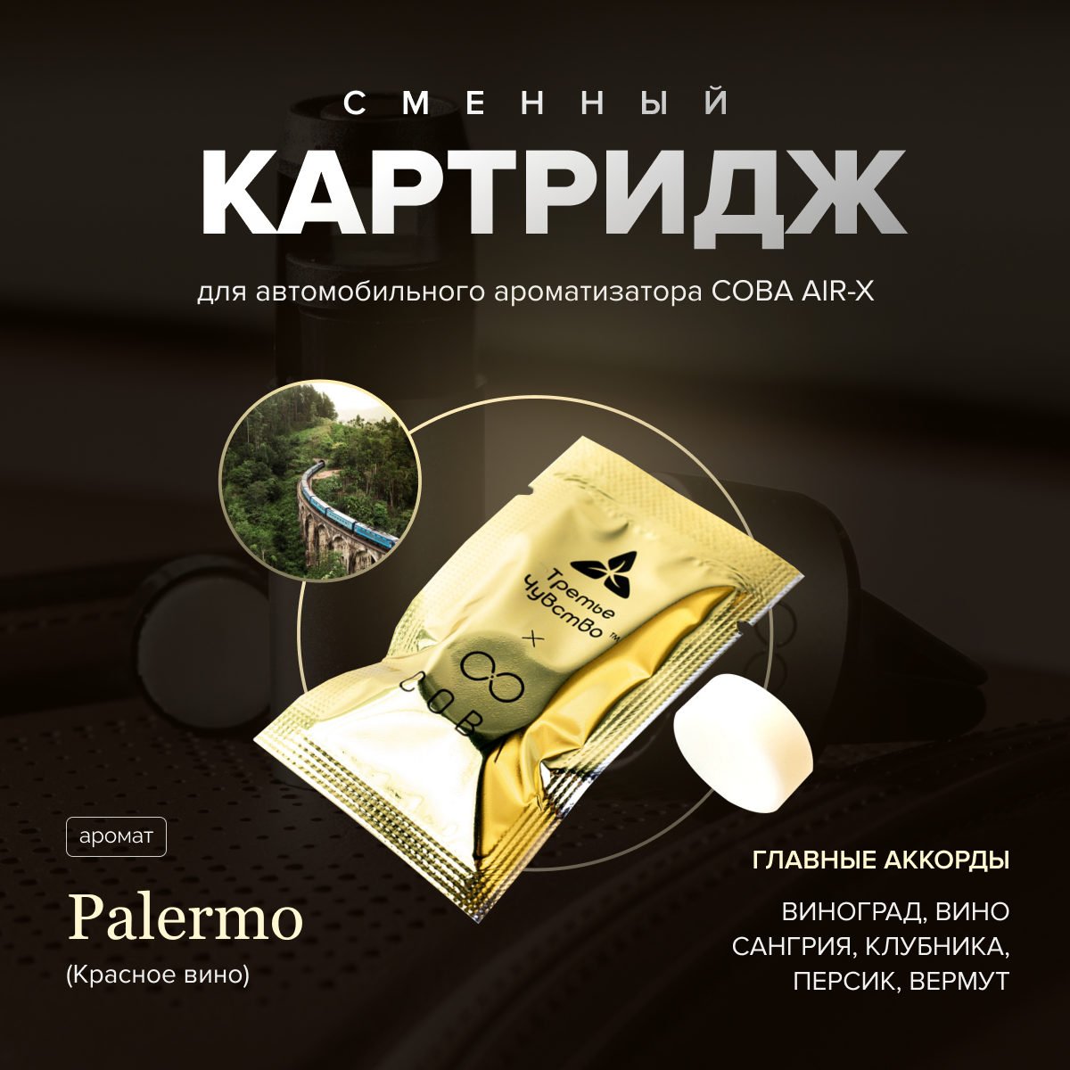 Картридж для автомобильного ароматизатора COBA AIR-X PALERMO/Красное Вино