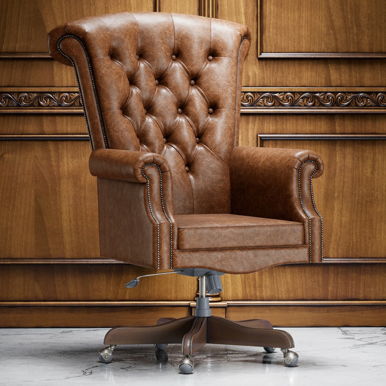 Кресло руководителя, натуральная кожа, до 200 кг, "Никсон Канелла"