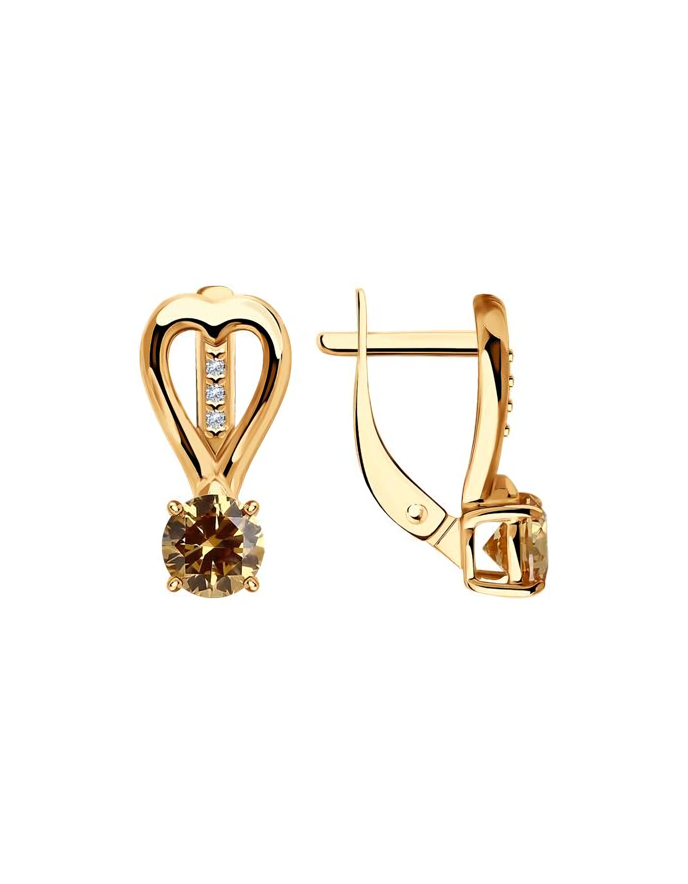 Серьги серебро, 925 проба, золочение, фианит