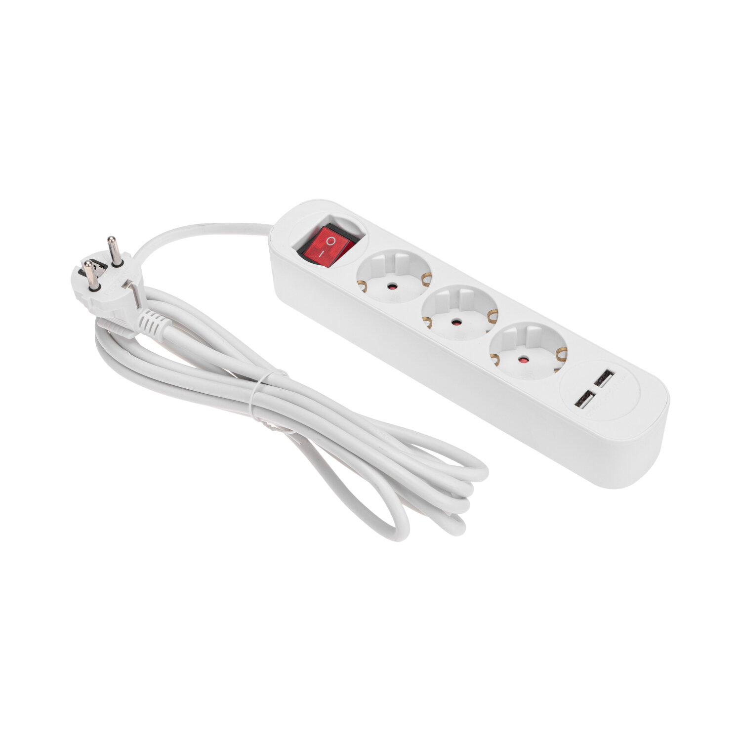 Удлинитель STANDARD 3 гнезда, 3м, 3х1,0мм², с/з, с выключателем, 2 USB, белый REXANT — фото 1