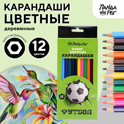 Карандаши 12 шт цветные деревянные FOOTBALL грифель 265мм шестигранные PANDACORN 159₽