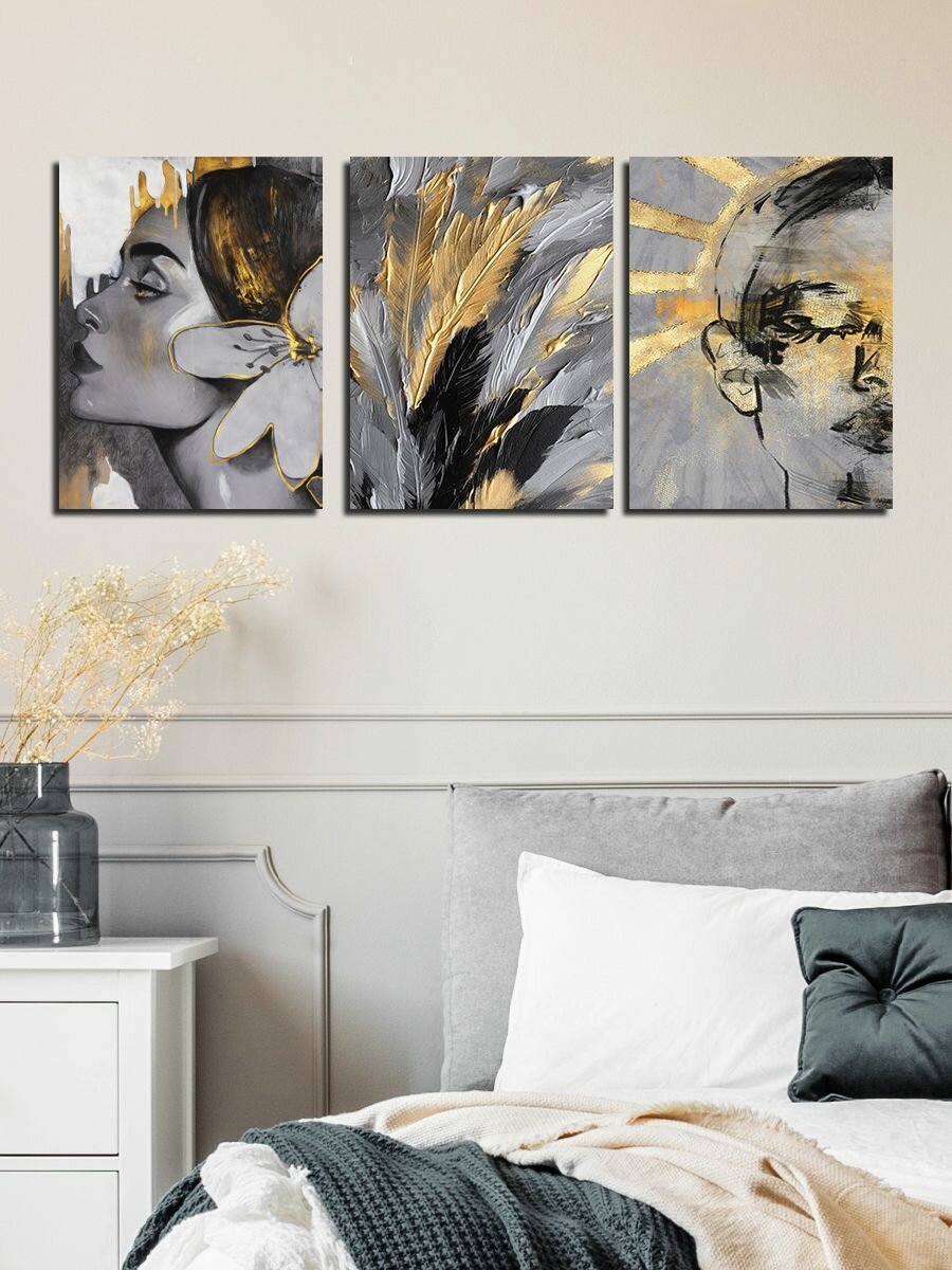 Картины на холсте LOFTime 3 шт девушка абстракция СЕР ЗОЛ 2 30Х40 К-541-3040