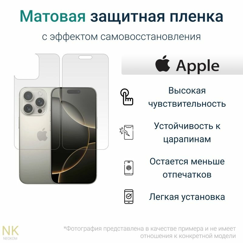 Комплект Гидрогелевых защитных пленок для Apple iPhone 16 Pro Max / Айфон 16 Про Макс с эффектом самовосстановления (экран + задняя панель) - Матовые