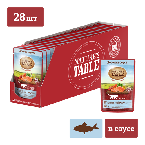 Влажный корм для кошек Nature’s Table Лосось в соусе, 28 шт по 85 г