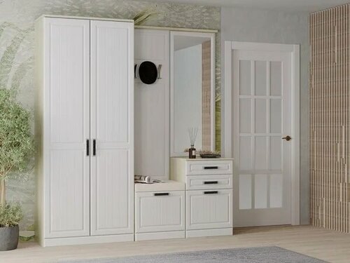 Изображение товара "Прихожая Венеция", белое дерево, 1,98 м. Модульная. С зеркалом