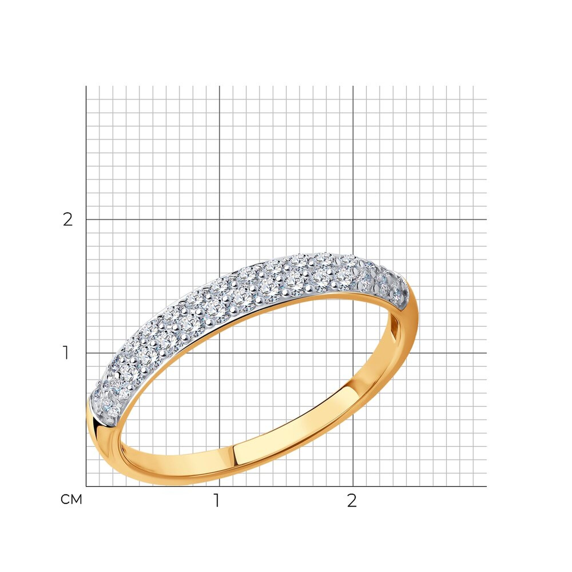 Кольцо обручальное Diamant online, красное золото, 585 проба, фианит, размер 16.5, прозрачный — фото 1
