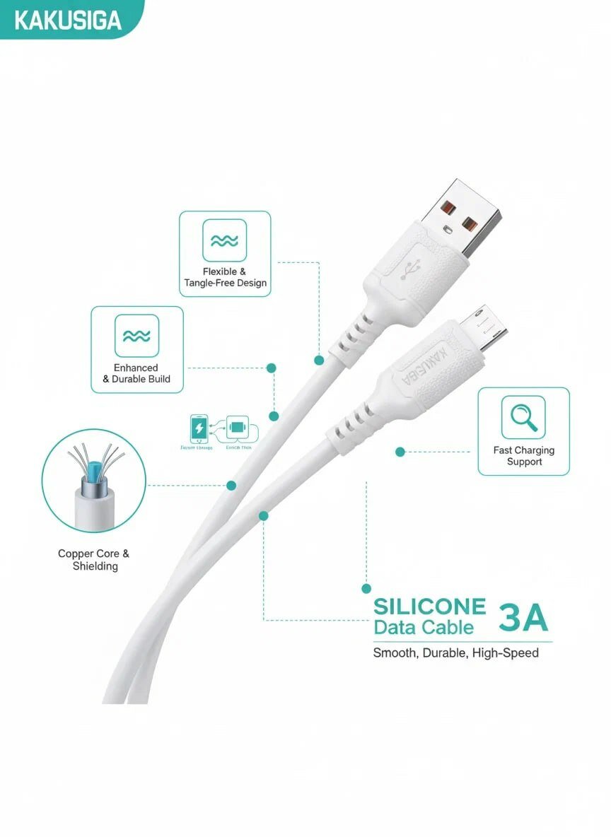 Кабель KAKUSIGA, USB-Micro, 3A, огнестойкий, силиконовый, 1м — фото 1