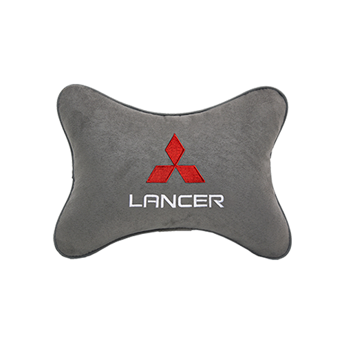 фото Подушка на подголовник алькантара l. grey c логотипом автомобиля mitsubishi lancer vital technologies