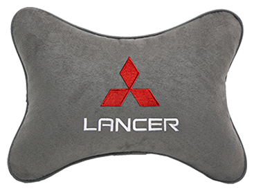 Автомобильная подушка на подголовник алькантара L.Grey c логотипом автомобиля MITSUBISHI Lancer
