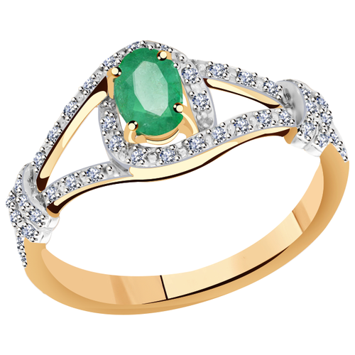 фото Кольцо александра, золото, 585 проба, бриллиант, изумруд, размер 17.5, бесцветный, зеленый diamant online