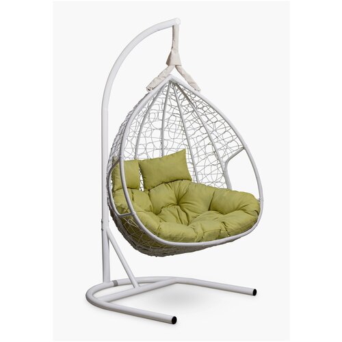 фото Подвесное двухместное кресло-кокон laura outdoor fisht белое + каркас (зеленая подушка)