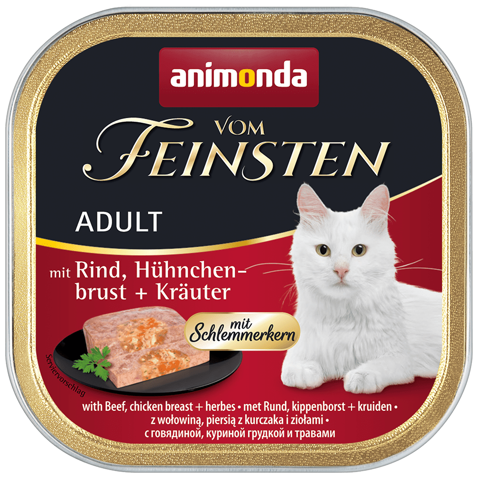 Корм для кошек ANIMONDA Vom Feinsten Adult Menue для гурманов говядина, кур.грудка, травы конс. 100г