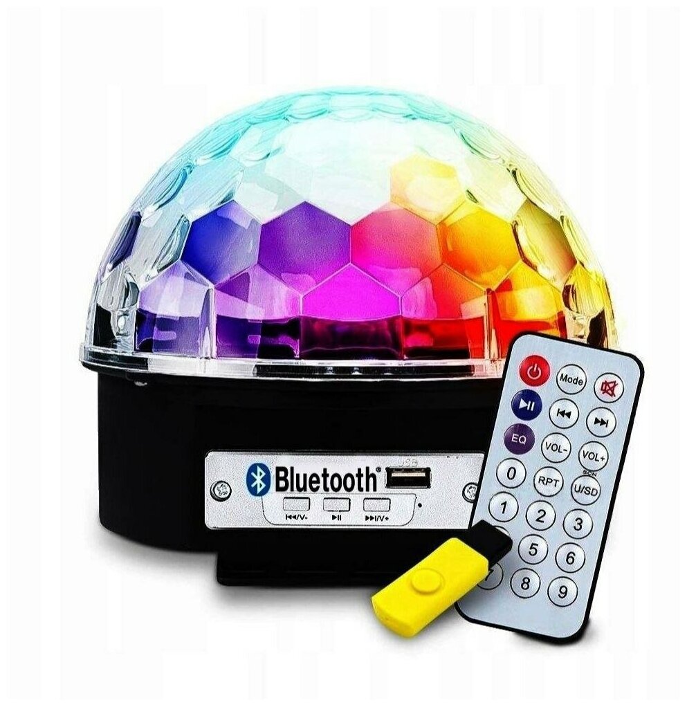 Светодиодный Диско-шар (дискошар) с блютуз, MP3 плеером и пультом. LED RGB Magic Ball Light BlueTooth - фотография № 1