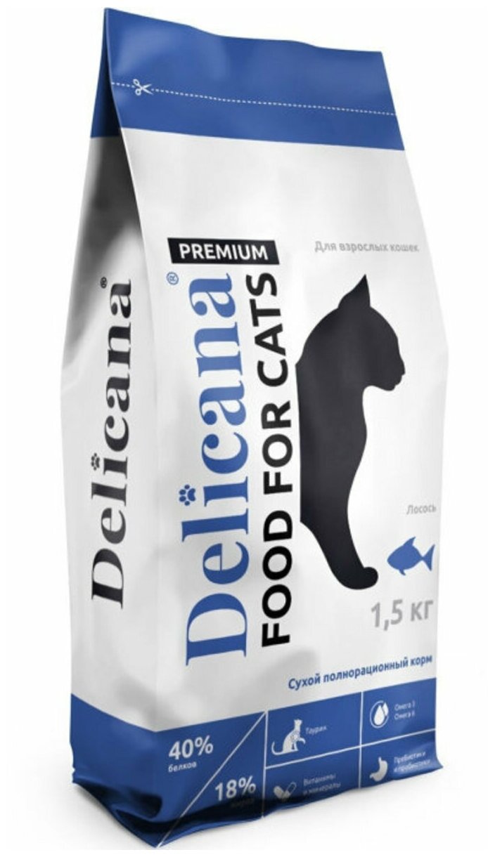 Сухой корм Delicana для взрослых кошек с лососем 1.5кг - фотография № 1