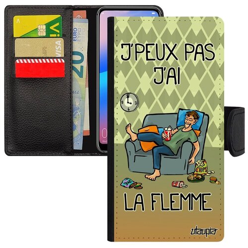 фото Защитный чехол-книжка на смартфон // galaxy a50 // "не могу - мне лень!" jpeux шутка, utaupia, зеленый