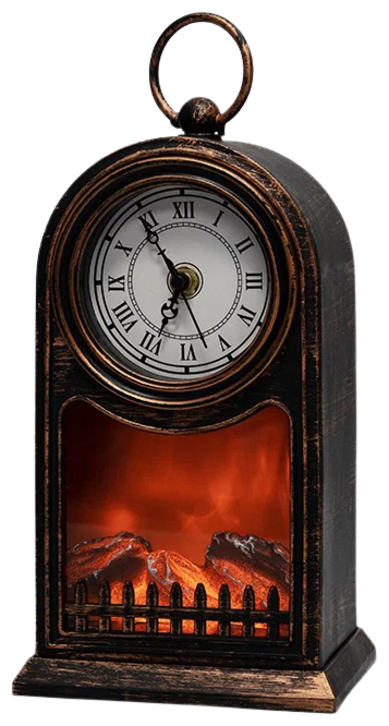 Светодиодный камин / Старинные часы с эффектом живого огня / Декоративный камин / Настольные часы / Ночник / коричневый