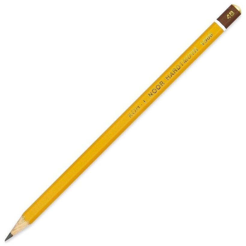 Карандаш чернографитный (простой) Koh-I-Noor 1500 (4В, корпус желтый, без ластика, заточенный) 12шт. (150004B01170RU)