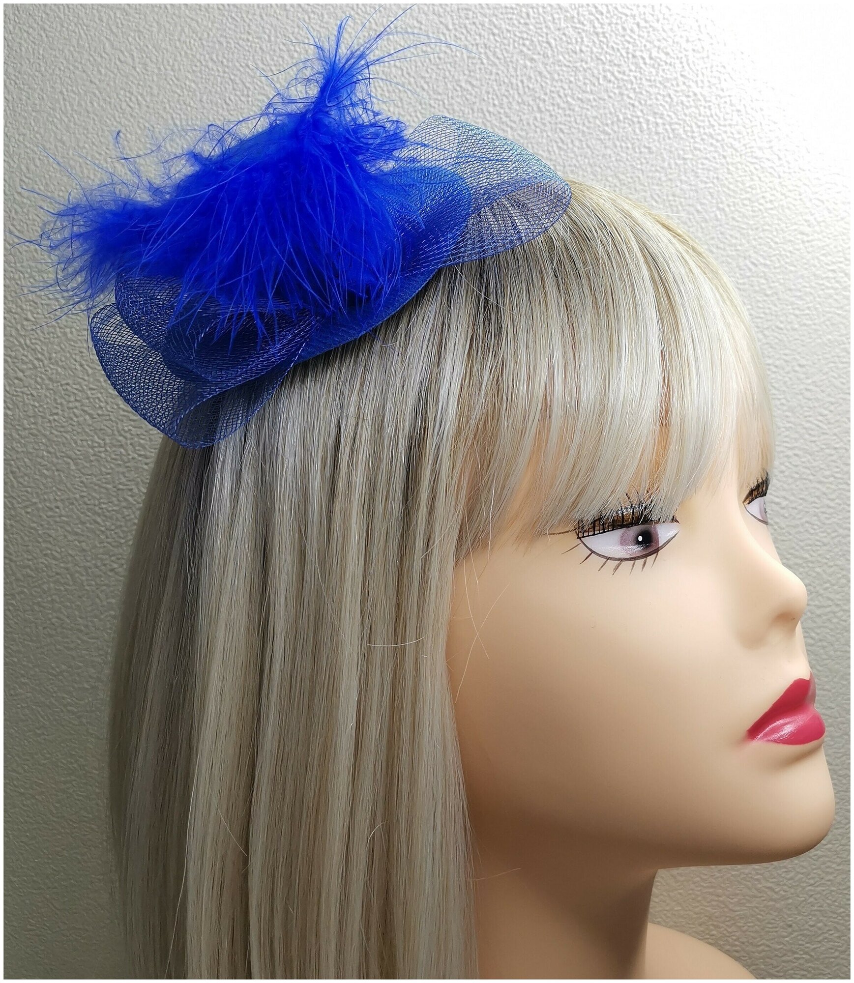 Шляпка на заколке зажим для волос синяя