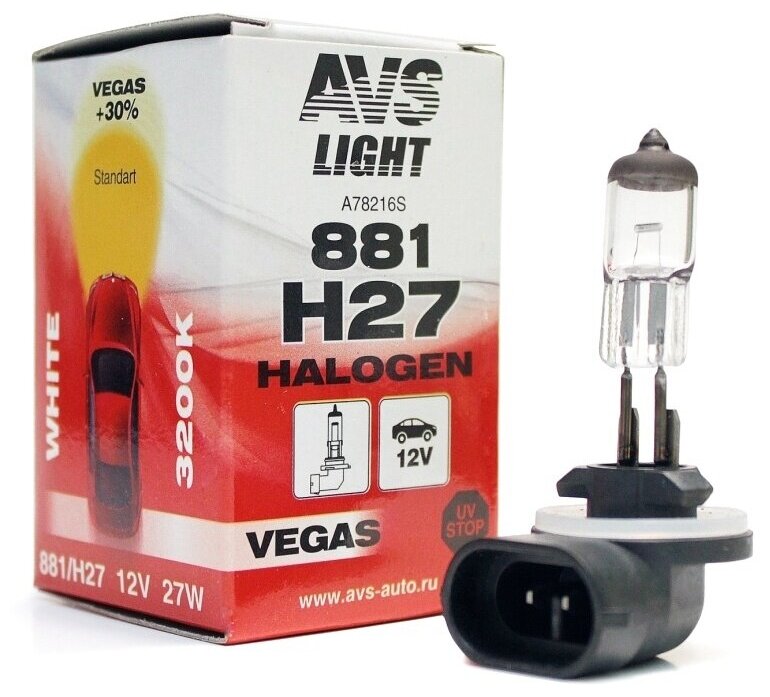 Лампа автомобильная галогенная AVS Vegas A78216S H27/881 12V 27W PGJ13
