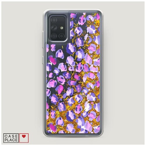 фото Чехол жидкий с блестками samsung galaxy a71 леопардовый принт акварель case place