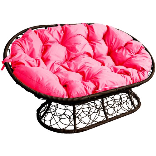 Диван m-group мамасан ротанг коричневый, розовая подушка