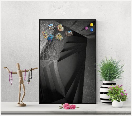 Изображение товара Магнитная настенная доска АртБорд "Шаг в никуда", черный, 60х40 см, в тонком алюминиевом багете.