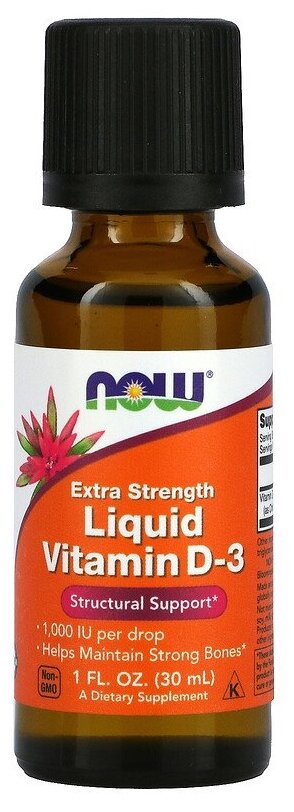 Капли NOW Extra Strength Liquid Vitamin D-3 1000 МЕ, 130 г, 30 мл, 1000 ME