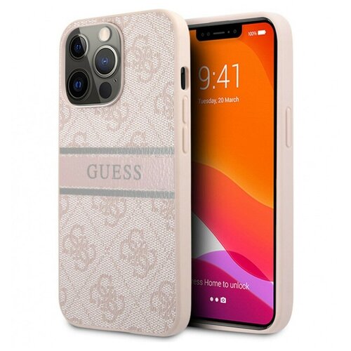 фото Чехол cg mobile guess pu 4g stripe printed logo hard для iphone 13 pro, цвет розовый (guhcp13l4gdpi)