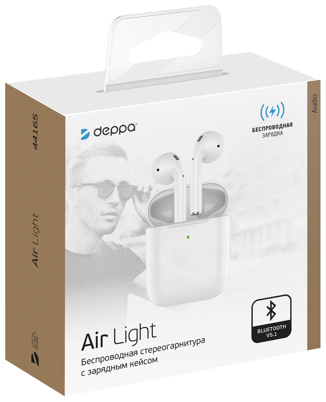 Гарнитура Deppa Air Light, Bluetooth, вкладыши, белый [44165] - фото №2