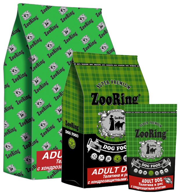 ZooRing Adult Dog корм для собак Телятина и рис, с хондропротектерами 2кг