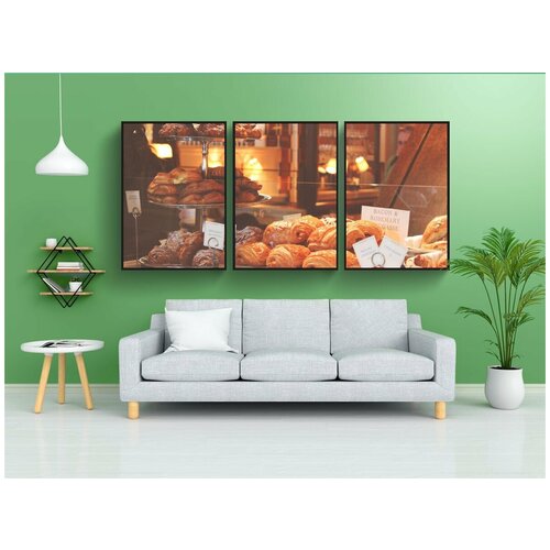 фото Набор модулных постеров для интерьера "хлеб, выпечка, круассаны" 60x90 см. в тубусе, без рамки lotsprints