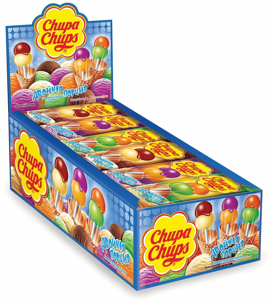 Карамель CHUPA CHUPS (Чупа-Чупс) двойная порция, ассорти 3-х вкусов, 17 г, 58787 - фотография № 2