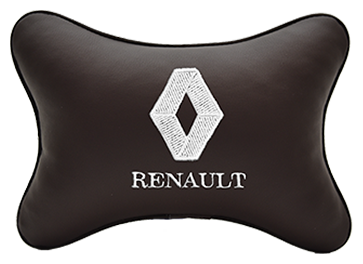 Автомобильная подушка на подголовник экокожа Coffee (белая) с логотипом автомобиля RENAULT