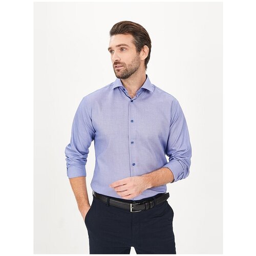 фото Рубашка мужская длинный рукав greg 213/131/1761/z/1p_x, полуприталенный силуэт / regular fit, цвет синий, рост 174-184, размер ворота 39