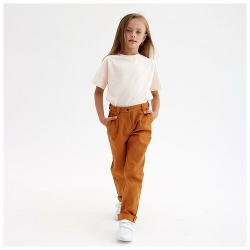 Брюки для девочки MINAKU: Casual collection KIDS, цвет рыжий, рост 128 см 6535031, коричневый, хлопок  - купить