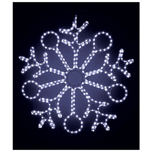 фото Светодиодная снежинка c кольцами двухсторонняя с холодными белыми огнями (led-дюралайт), 90 см, 230v, прозр. провод, уличная, beauty led