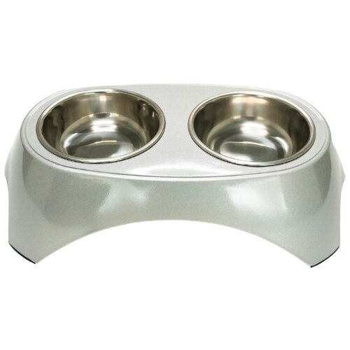 SuperDesign миска на меламиновой подставке двойная Металлик 2х350 мл, белая