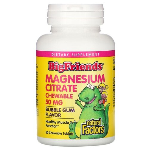 Таблетки Natural Factors Big Friends Chewable Magnesium Citrate, 110 г, 50 мг, 60 шт.