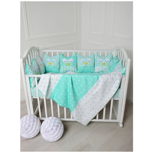 Комплект для кровати МамаШила Совы мятный 6 предметов 10519-6 6898₽