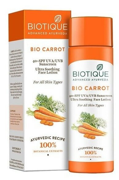 Лосьон солнцезащитный для лица и тела Морковь SPF 40 (Bio Carrot) Biotique, 120 мл