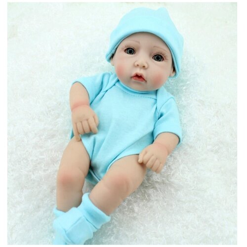 фото Reborn kaydora кукла реборн виниловая (reborn full vinyl doll 11 inch) мальчик в голубой пижаме и шапке (28 см)